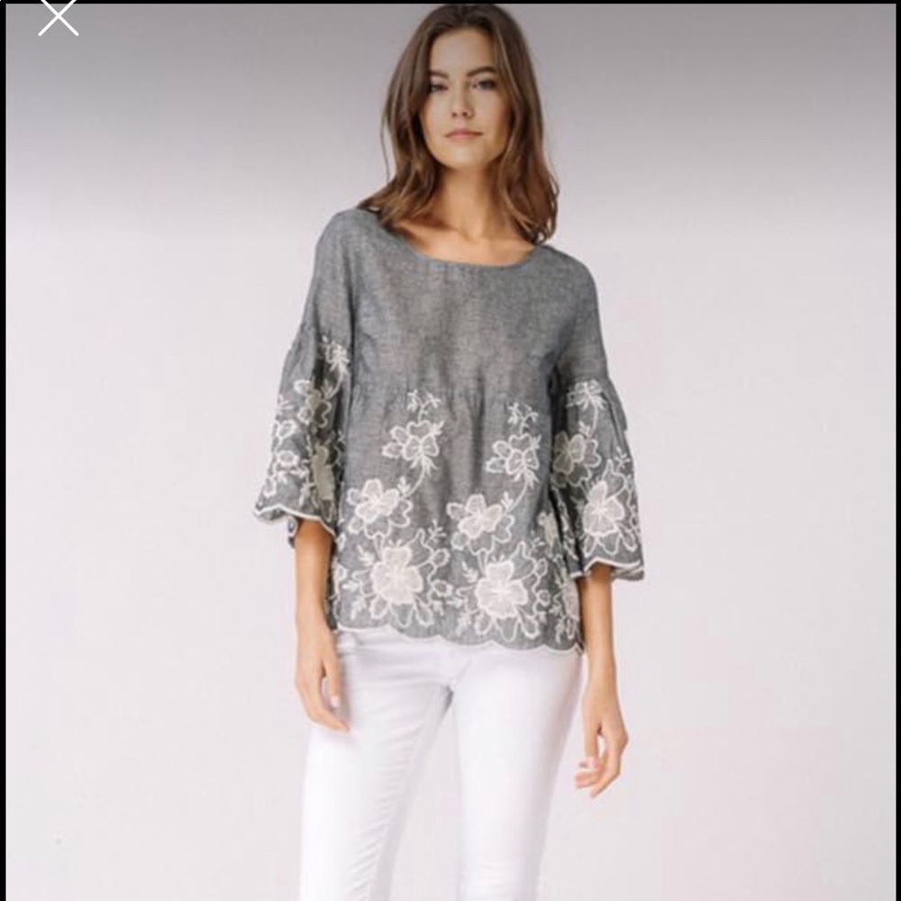 Listicle gray blouse with embroidered bottom